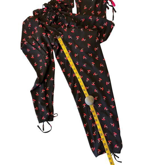 19 COOPER Women's Black/red Floral-print Tie-waist Ruched-hem Jumpsuit Small - Picture 4 of 12